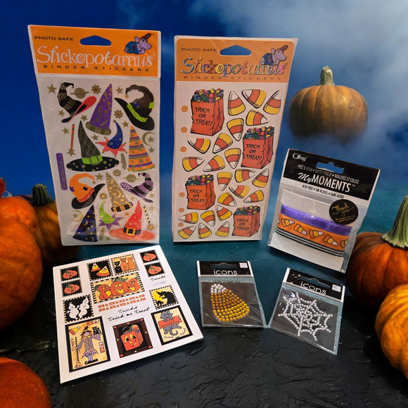 Halloween Witch Wizard Stickers Mix Craft Lot Candy Corn Ribbon Rhinestone Icons - Picture 13 of 13